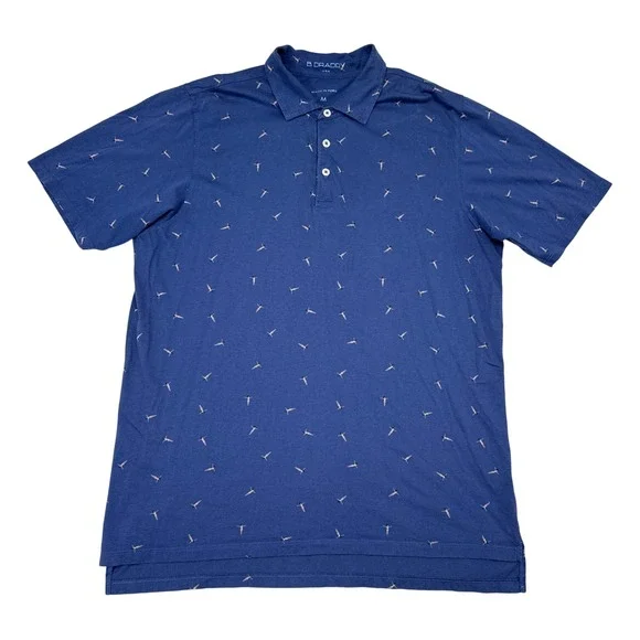 B Draddy Polo Shirt Mens Size Medium Blue Sunbathing Print Stretch Cotton Golf - Picture 2 of 10